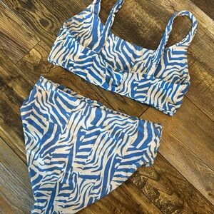 Skatie Blue and White Zebra Bikini small. Monroe bottom